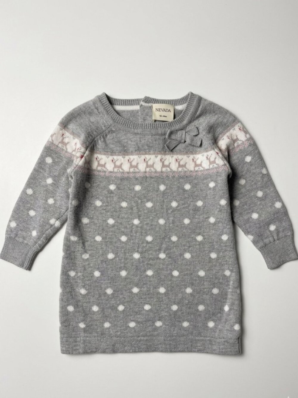 Nevada Baby Girl Reindeer Winter Sweater Dress - Size 9 Months